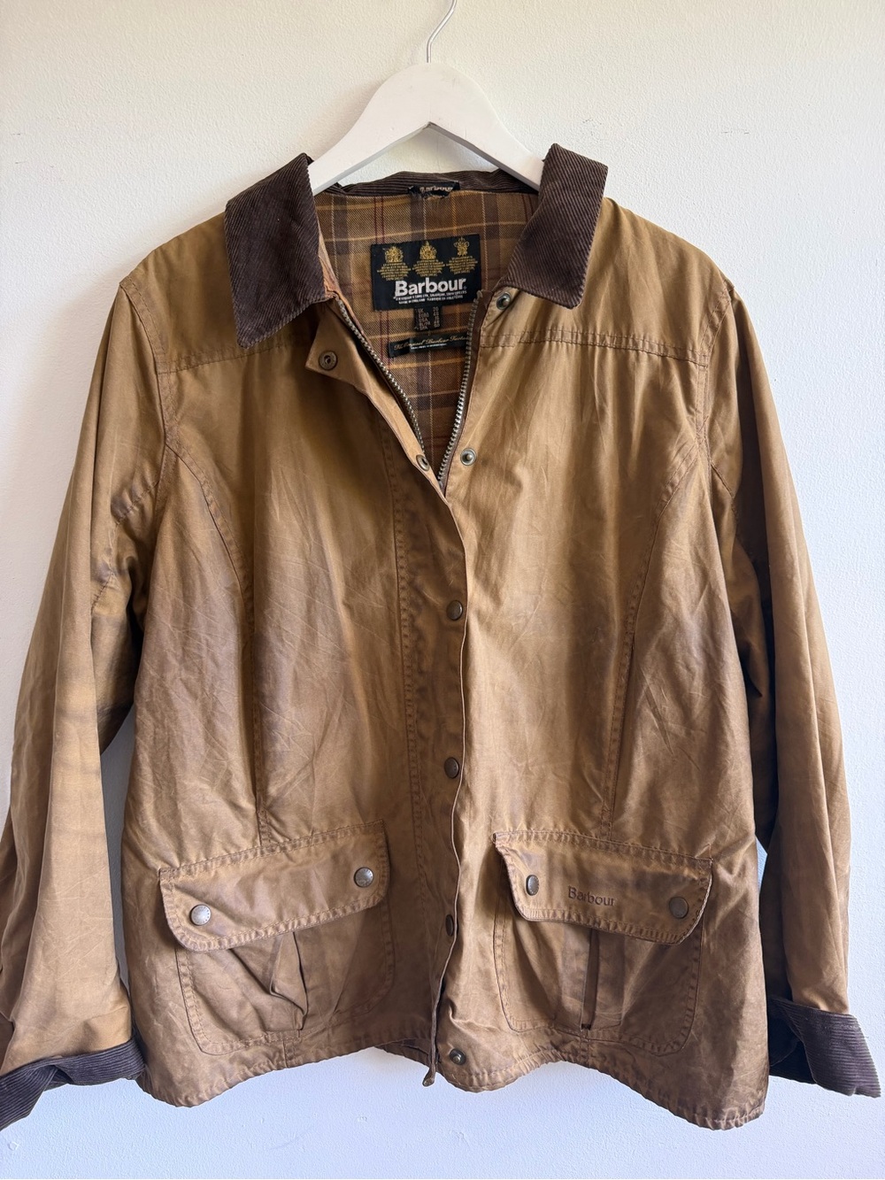 Barbour Waxed  Jacket in Brown with Corduroy Collar size US 16